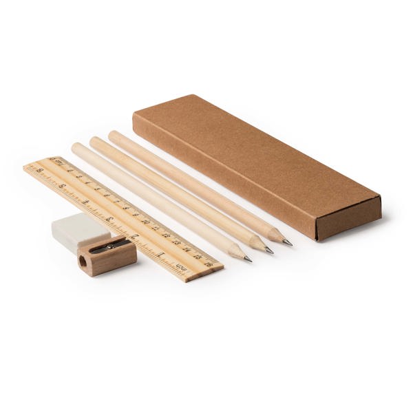 Set de escritura de madera en estuche kraft