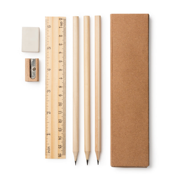 Set de escritura de madera en estuche kraft · Crudo