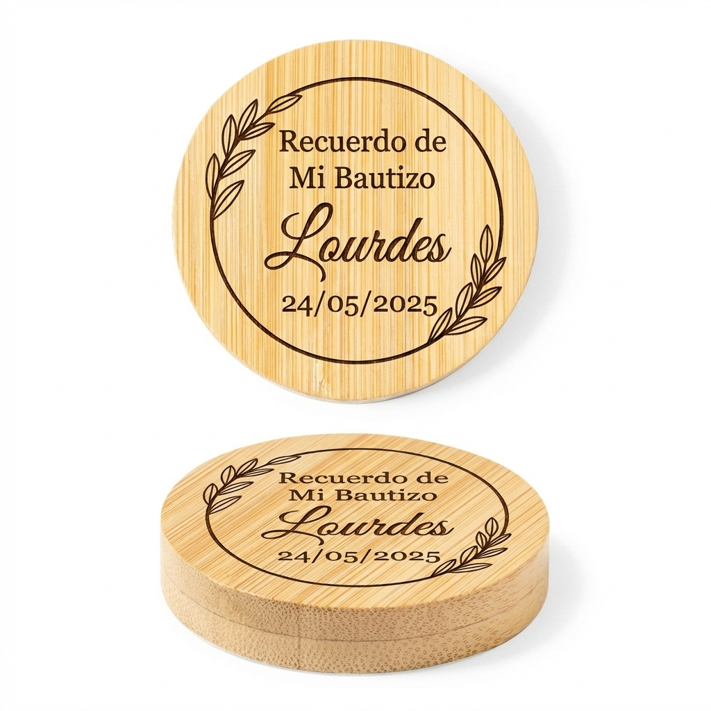 Diseño círculo - Abridor Magnético de Bambú Personalizado para Bautizo