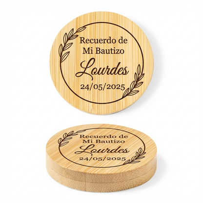 Diseño círculo - Abridor Magnético de Bambú Personalizado para Bautizo