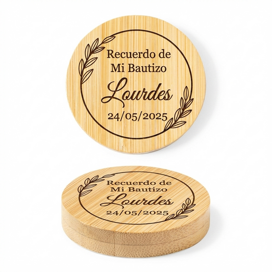 Diseño círculo - Abridor Magnético de Bambú Personalizado para Bautizo