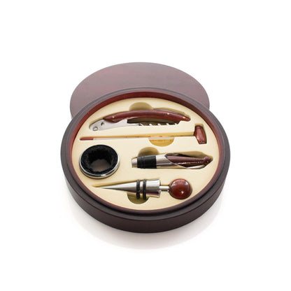Set de vino redondo de madera 5 accesorios