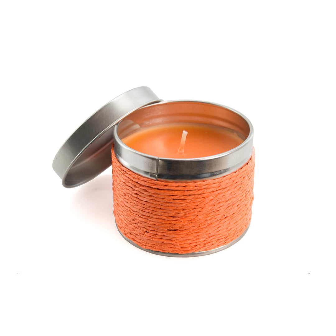 Vela aromática con envase revestido de hilo · Naranja