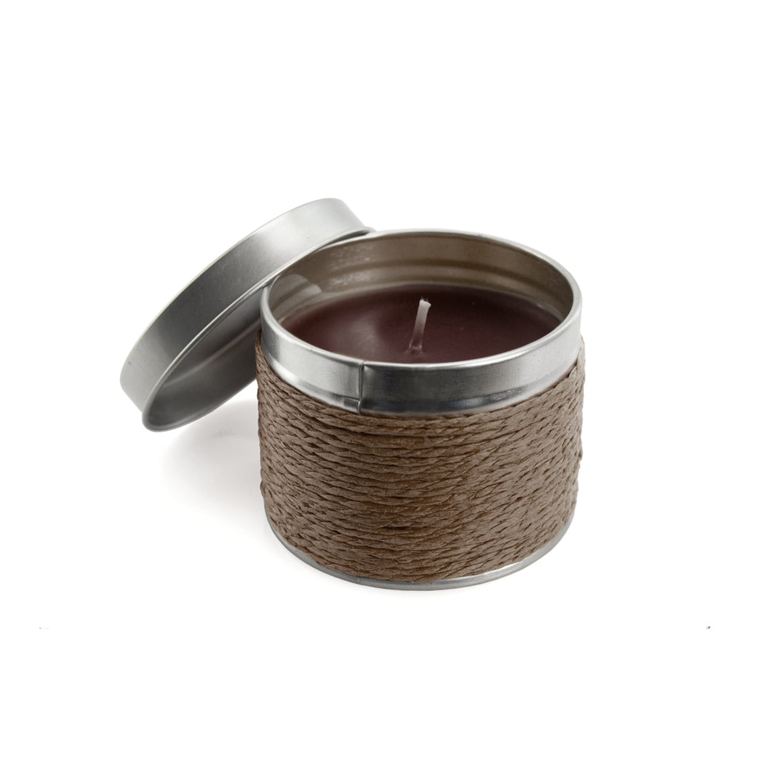 Vela aromática con envase revestido de hilo · Marron