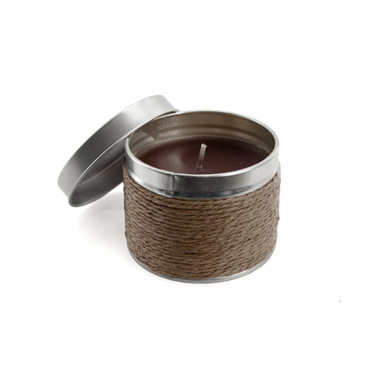 Vela aromática con envase revestido de hilo · Marron