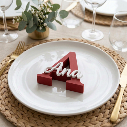 Marcasitios Personalizado Inicial con Nombre 3D - Bodas, Bautizos y Comuniones