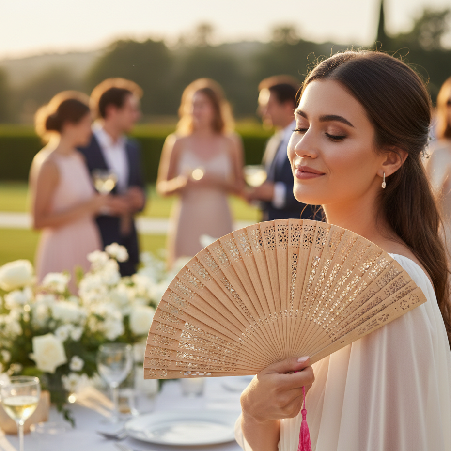 Abanico de Madera Natural Calada Personalizable – Detalle Invitados Boda y Comunión