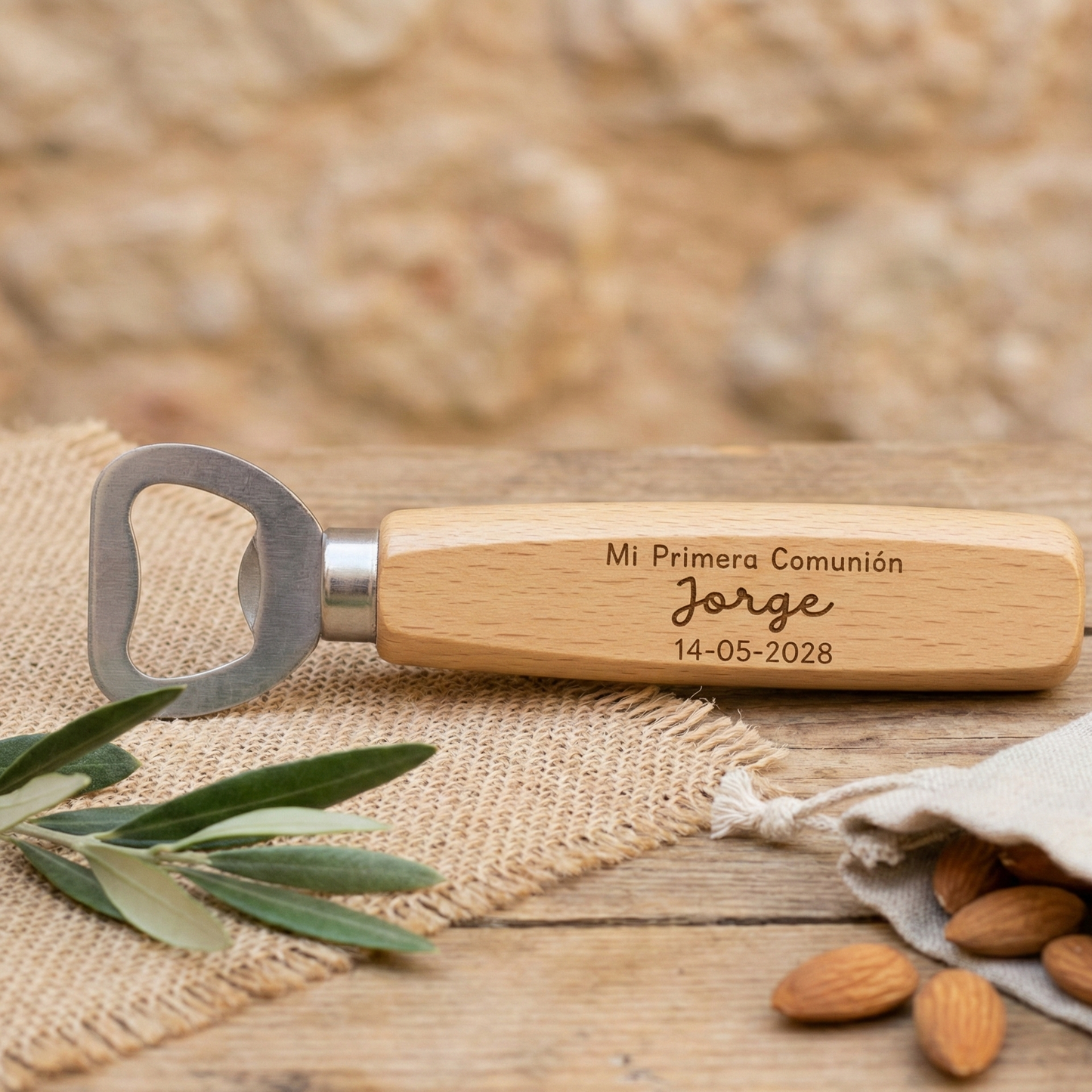 Abrebotellas de Madera Personalizado - Recuerdo de Primera Comunión