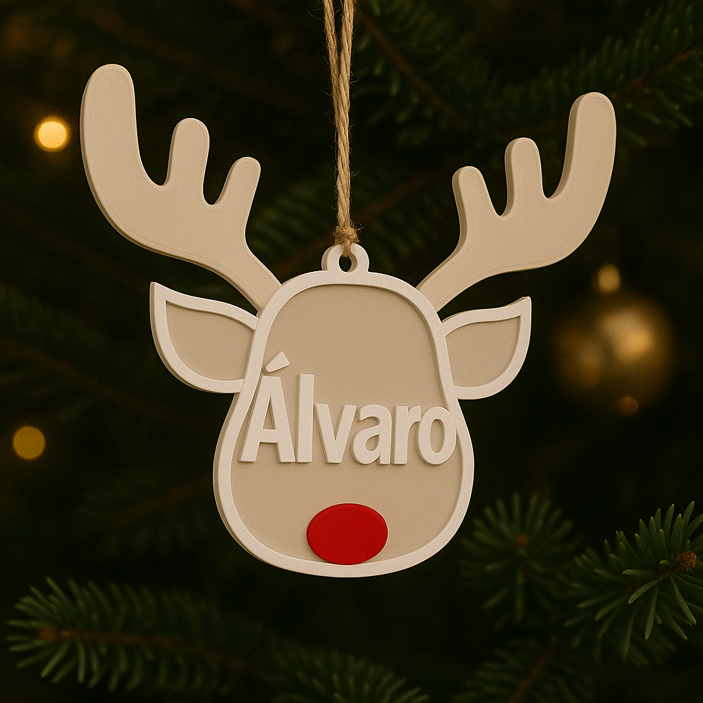 Adorno navideño Reno personalizado con nombre – Impreso en 3D