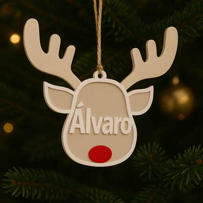 Adorno navideño Reno personalizado con nombre – Impreso en 3D