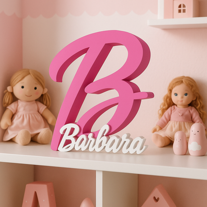 Inicial decorativa con nombre estilo Barbie. Letras personalizadas para habitación infantil. Regalo original para niñas