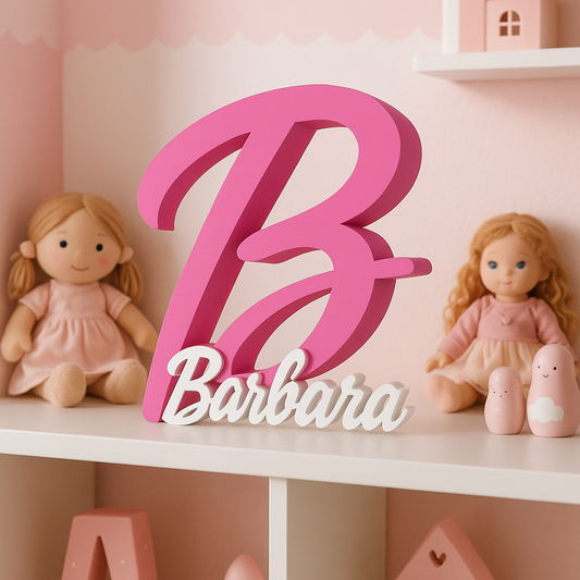 Inicial decorativa con nombre estilo Barbie. Letras personalizadas para habitación infantil. Regalo original para niñas
