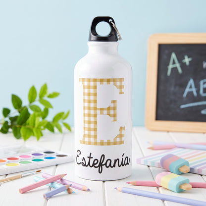 Botella o Taza Personalizada Cuadro Vichy con Inicial y Nombre