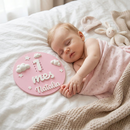 Cumplemeses 3D Personalizado | Placa Bebé Nombres Intercambiables
