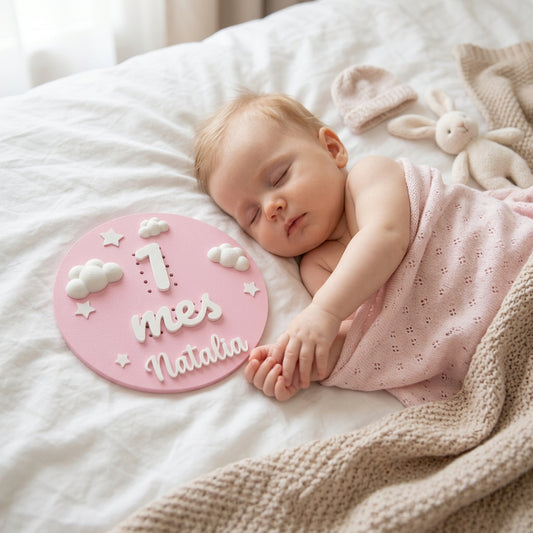 Cumplemeses 3D Personalizado | Placa Bebé Nombres Intercambiables