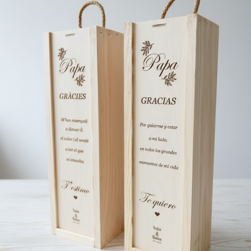 Caja de Madera Premium para Vino – Personalizable con Grabado Láser (Madera de Paulownia)
