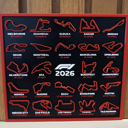 Calendario Fórmula 1 2026 Impreso en 3D – Circuitos del Mundial F1 (22x25 cm)