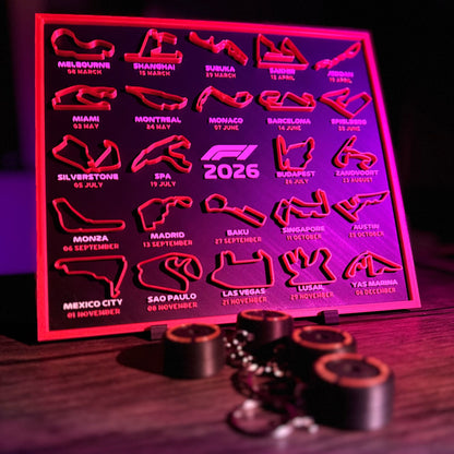 Calendario Fórmula 1 2026 Impreso en 3D – Circuitos del Mundial F1 (22x25 cm)
