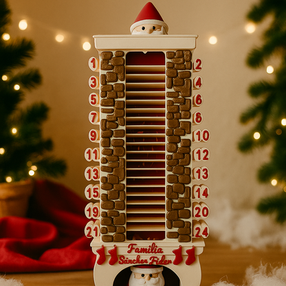 Calendario de Adviento 3D con forma de chimenea y Papá Noel incluido