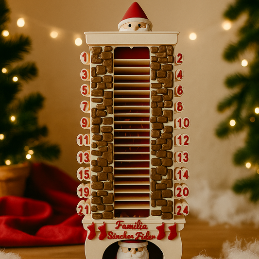 Calendario de Adviento 3D con forma de chimenea y Papá Noel incluido