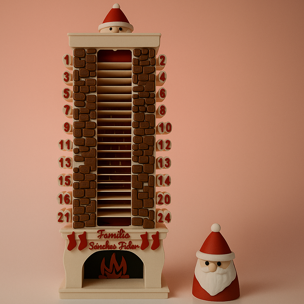 Calendario de Adviento 3D con forma de chimenea y Papá Noel incluido