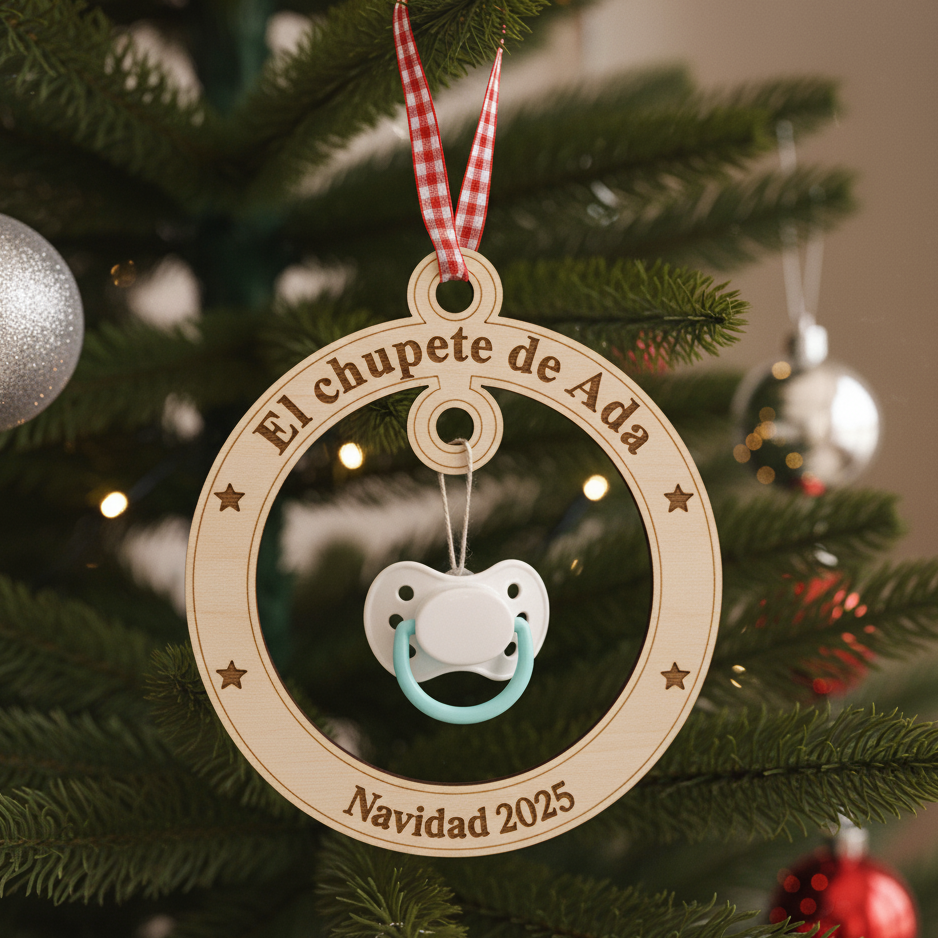 Adorno Personalizado de Madera "Chupete" | Decoración Navideña de Recuerdo para Bebé