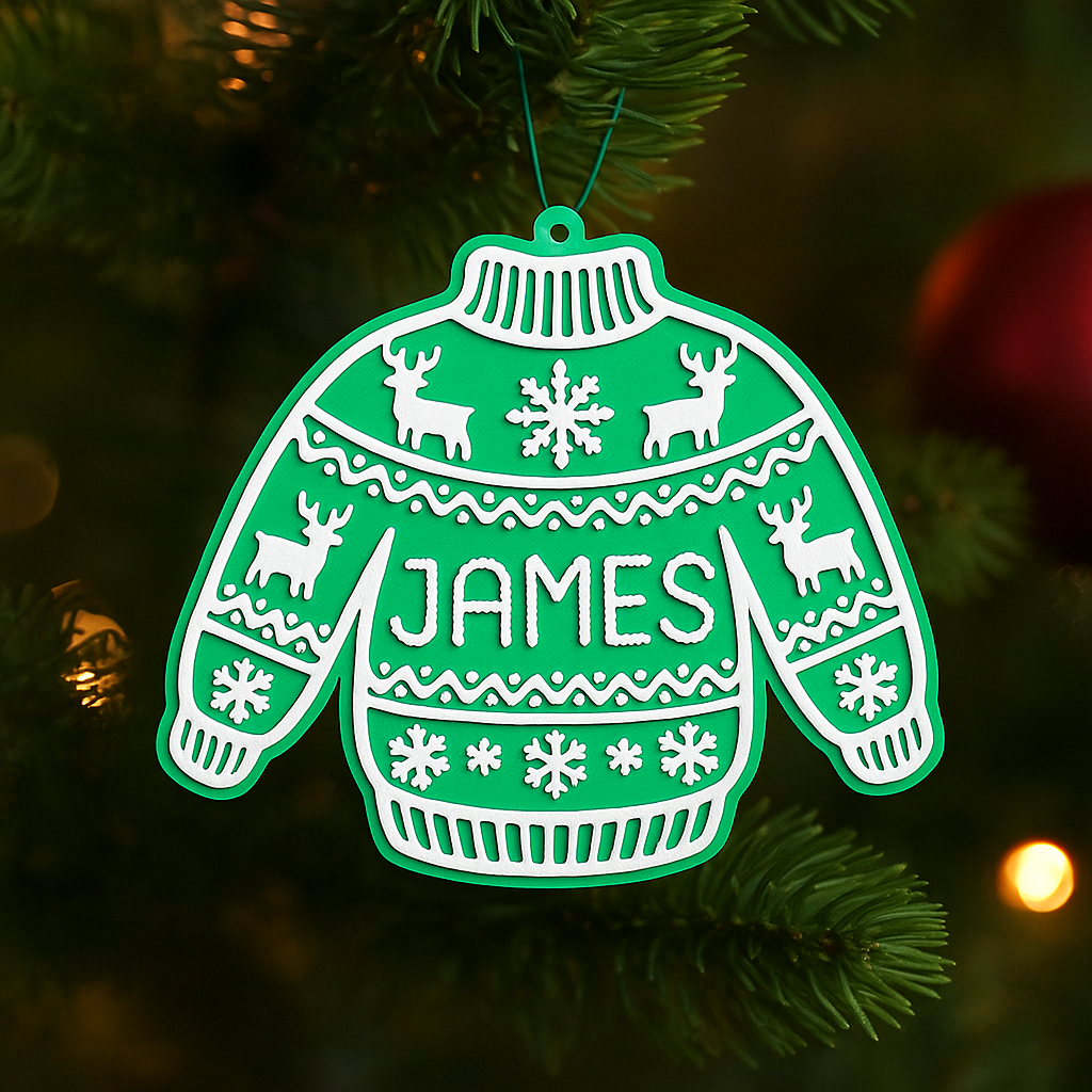 Colgante navideño jersey personalizado – Adorno impreso en 3D