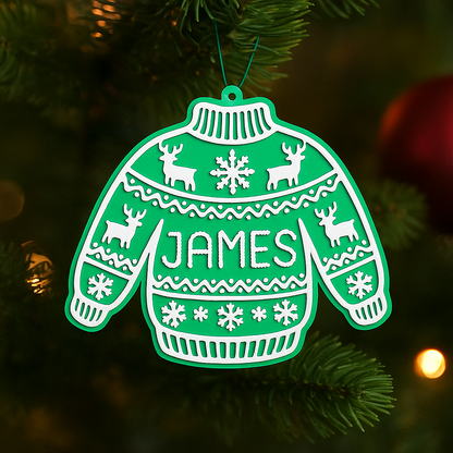 Colgante navideño jersey personalizado – Adorno impreso en 3D