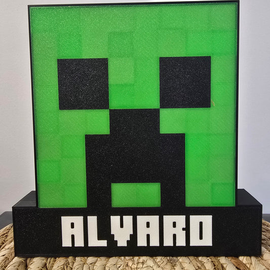 Caja de luz Minecraft personalizada con nombre - Impresa en 3D - Luz LED USB - Regalo gamer