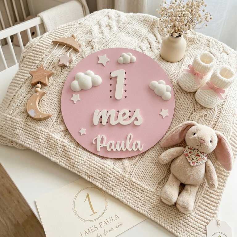 Cumplemeses 3D Personalizado | Placa Bebé Nombres Intercambiables