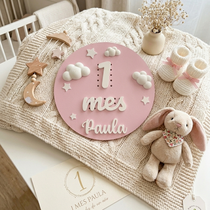 Cumplemeses 3D Personalizado | Placa Bebé Nombres Intercambiables