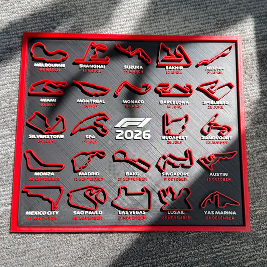 Calendario Fórmula 1 2026 Impreso en 3D – Circuitos del Mundial F1 (22x25 cm)