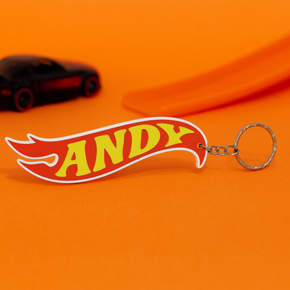 Llavero personalizado Hot Wheels con nombre. Impreso en 3D en PLA