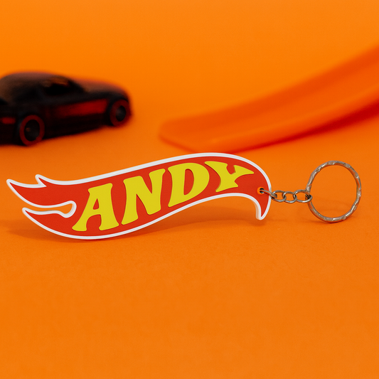 Llavero personalizado Hot Wheels con nombre. Impreso en 3D en PLA