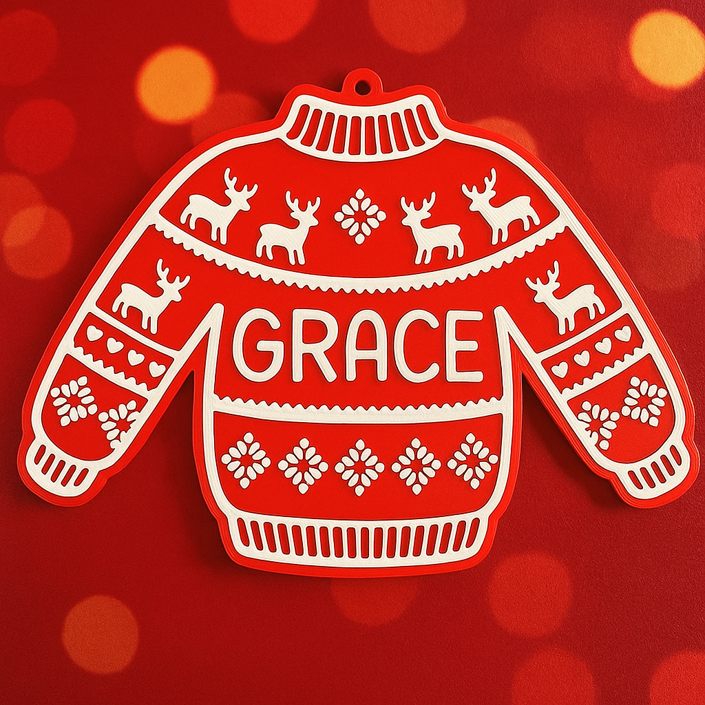 Colgante navideño jersey personalizado – Adorno impreso en 3D