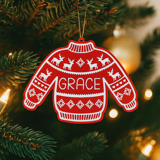 Colgante navideño jersey personalizado – Adorno impreso en 3D