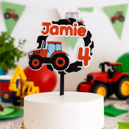 Topper de cumpleaños tractor verde personalizado – Nombre y edad – Impreso en 3D