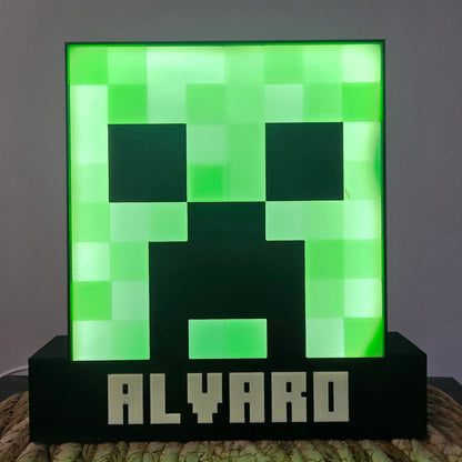 Caja de luz Minecraft personalizada con nombre - Impresa en 3D - Luz LED USB - Regalo gamer