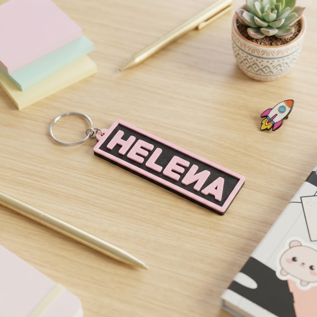Llavero Personalizado Estilo K-Pop 3D - Fondo Negro y Rosa