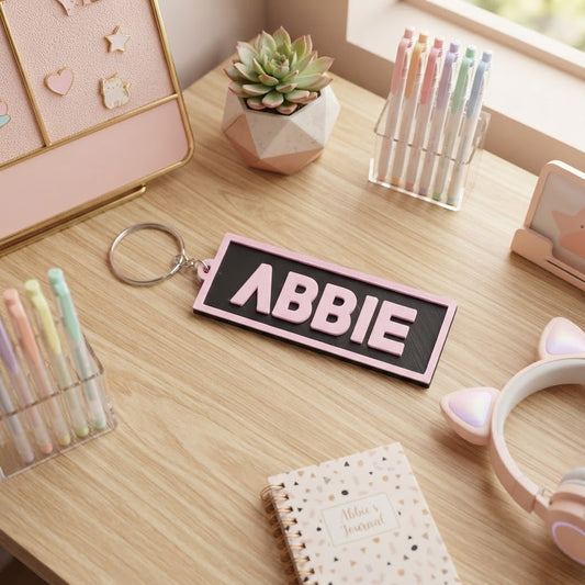 Llavero Personalizado Estilo K-Pop 3D - Fondo Negro y Rosa