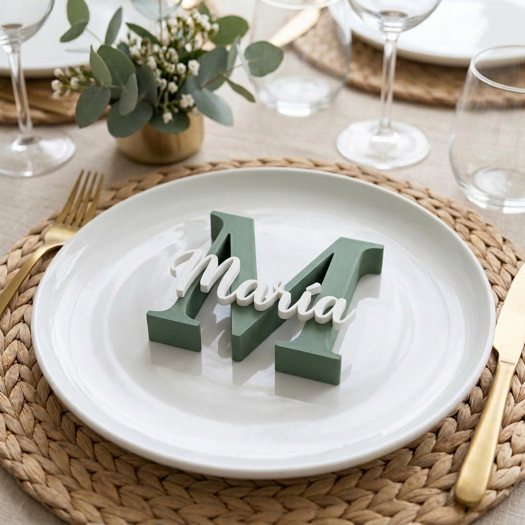 Marcasitios Personalizado Inicial con Nombre 3D - Bodas, Bautizos y Comuniones