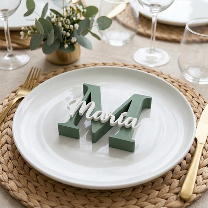Marcasitios Personalizado Inicial con Nombre 3D - Bodas, Bautizos y Comuniones