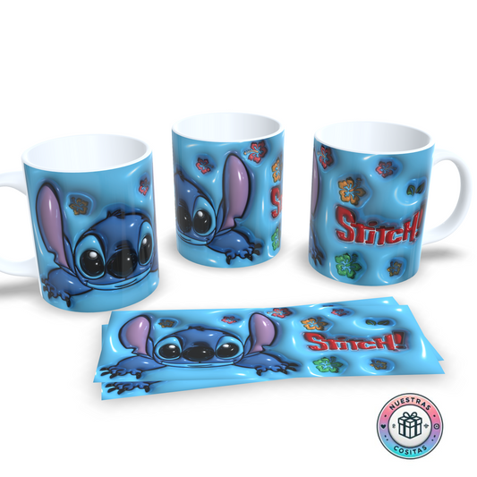 Taza 3D Stitch Flores Hawaianas