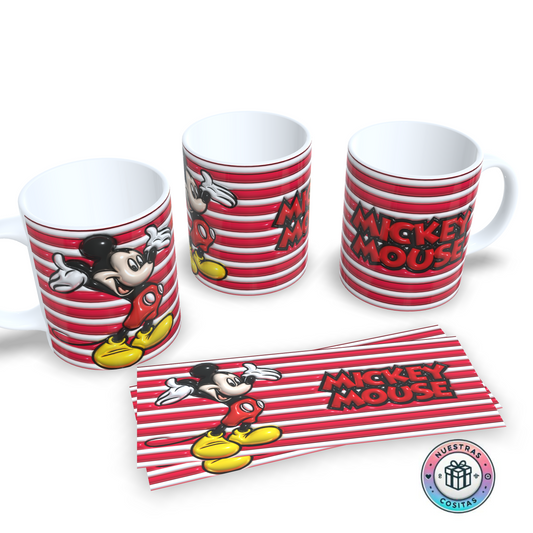 Taza 3D Mickey Mouse Rayas Rojas