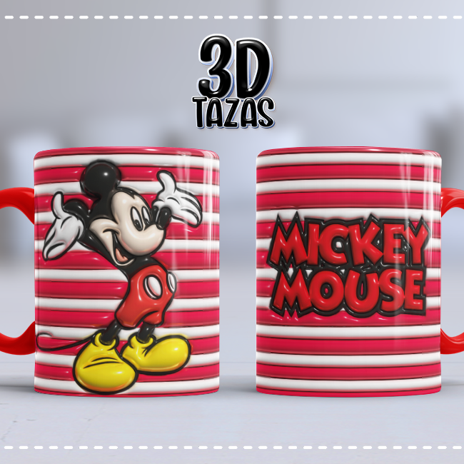 Taza 3D Mickey Mouse Rayas Rojas