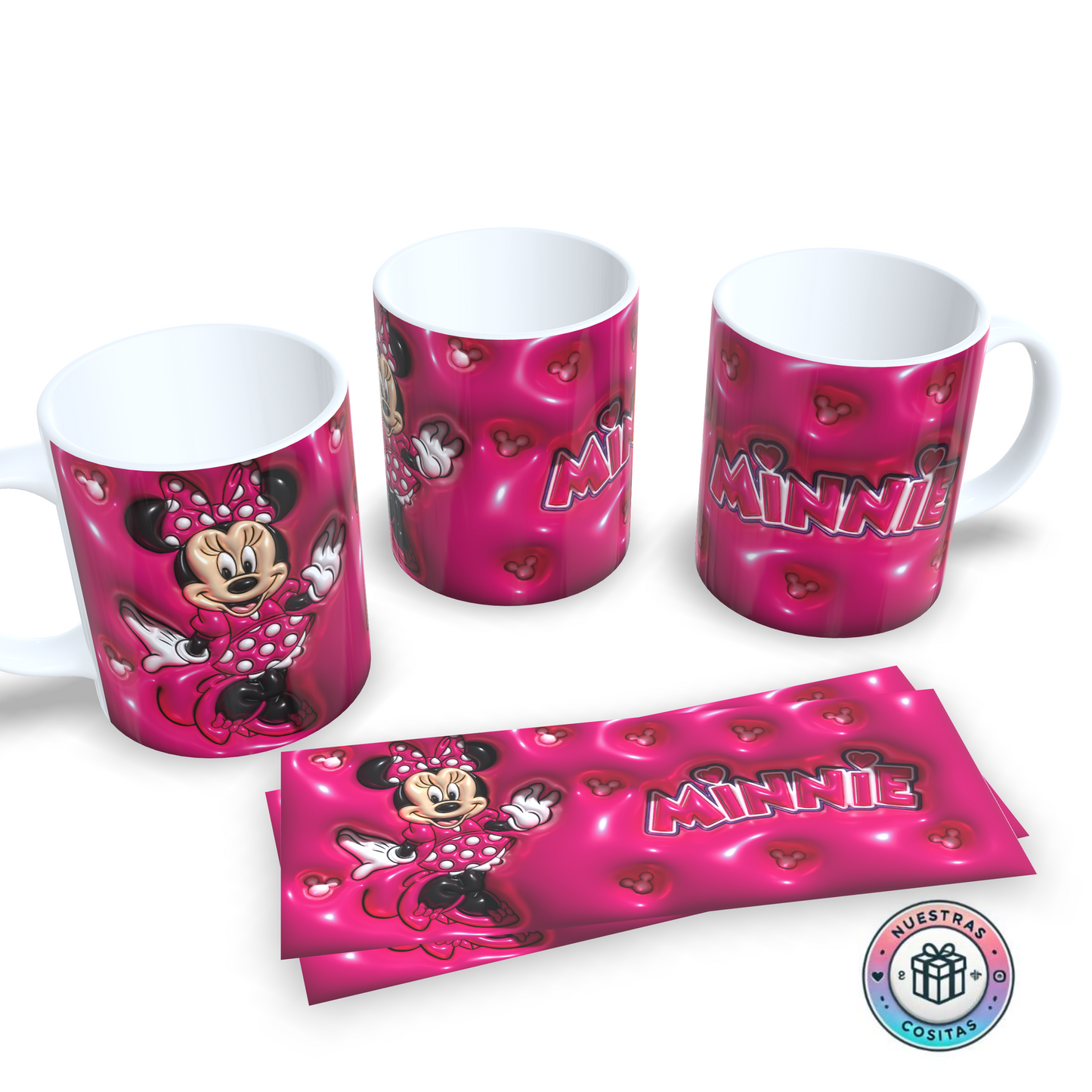 Taza 3D Minnie Mouse Corazones Fucsia