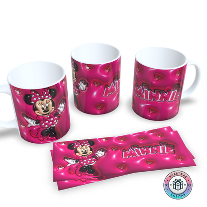 Taza 3D Minnie Mouse Corazones Fucsia