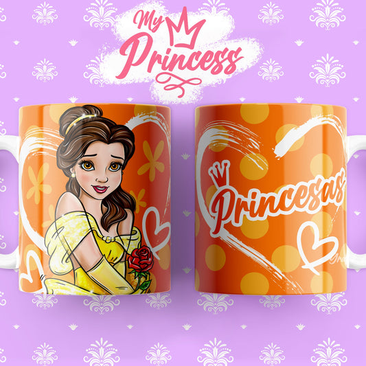 Taza Princesa Amarilla – Inspirada en Bella con Rosa Roja