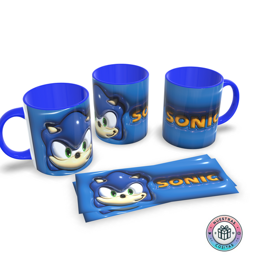 Taza Sonic 3D – Azul intenso y dinámica
