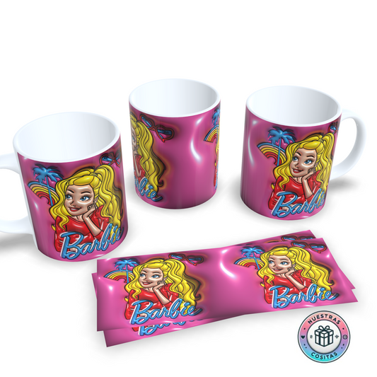 Taza 3D Barbie Arcoíris y Palmeras